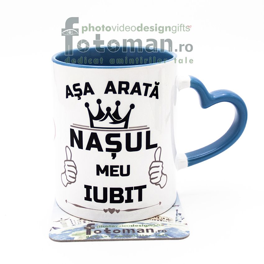Cana alba interior albastru toarta inima