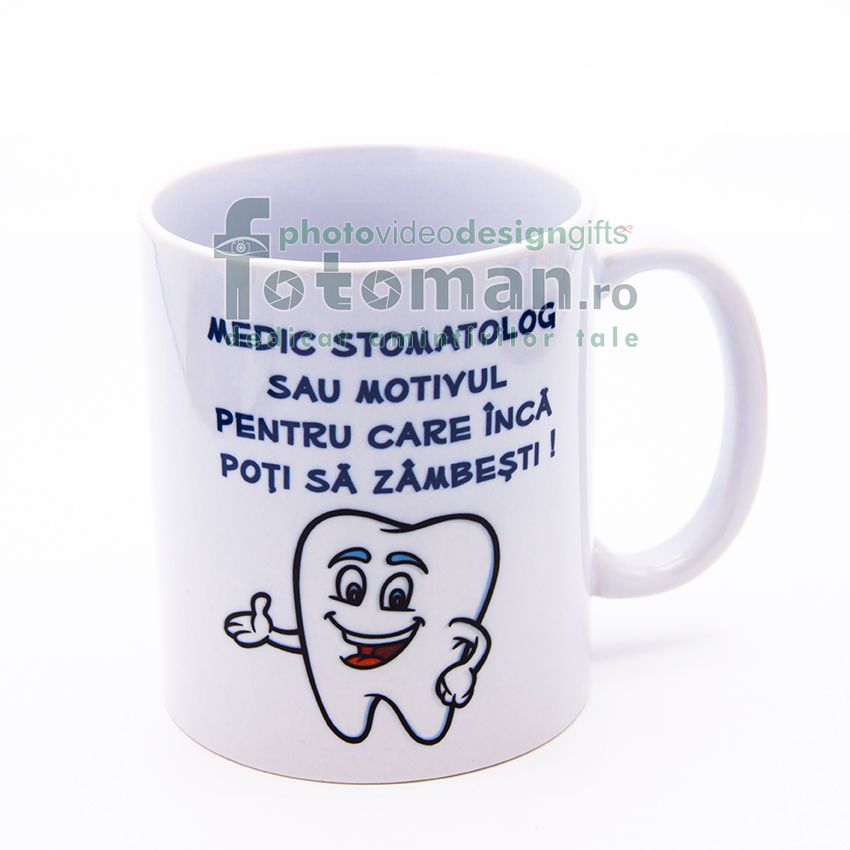 Cana personalizata alba comica