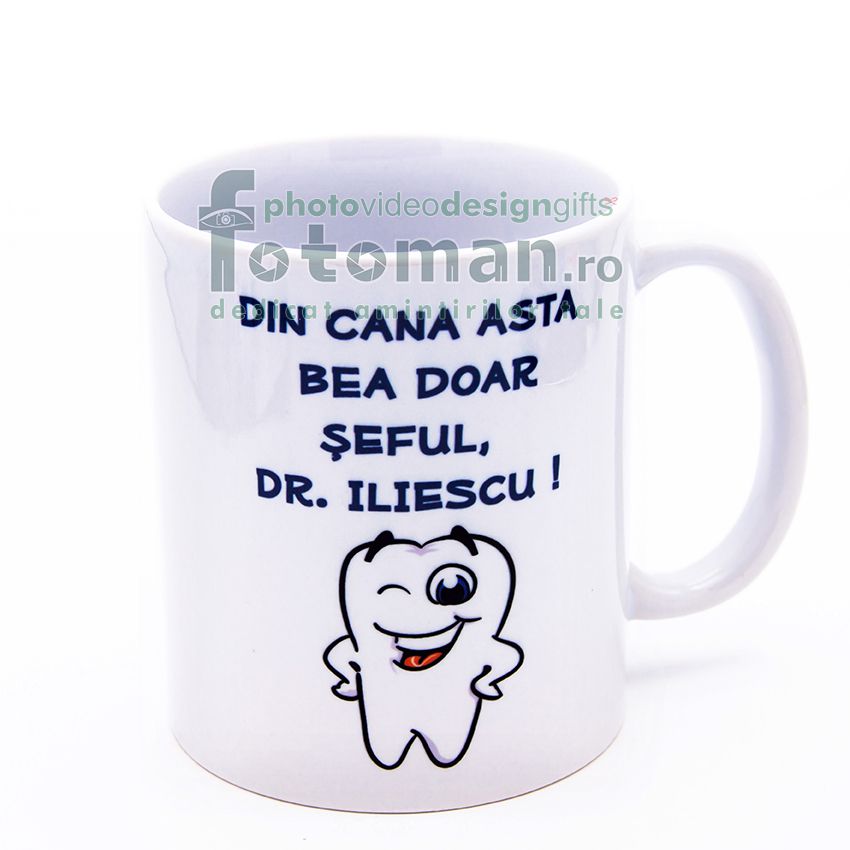 Cana personalizata alba comica