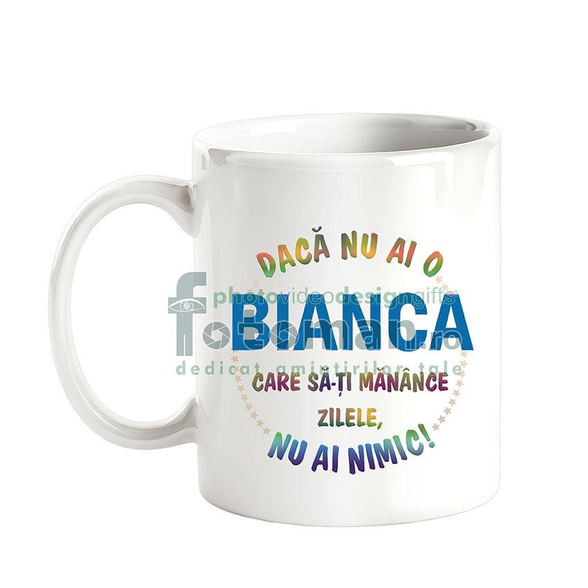Cana personalizata alba comica