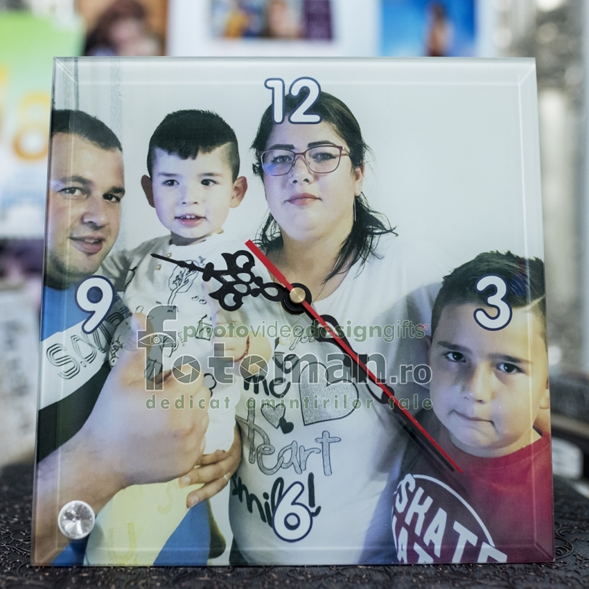 Ceas personalizat de sticla-patrat