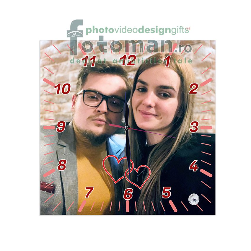 Ceas personalizat de sticla-patrat