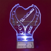 Trofeu personalizat plexiglas inima cu LED